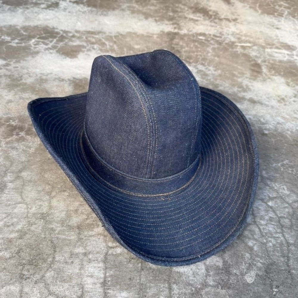 Vintage 70's MADE IN USA dark raw denim Cowboy western hat